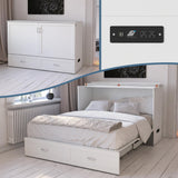 AFI Hamilton Queen Murphy Bed Chest with Mattress, Storage, and Built-in Charger in White AFI