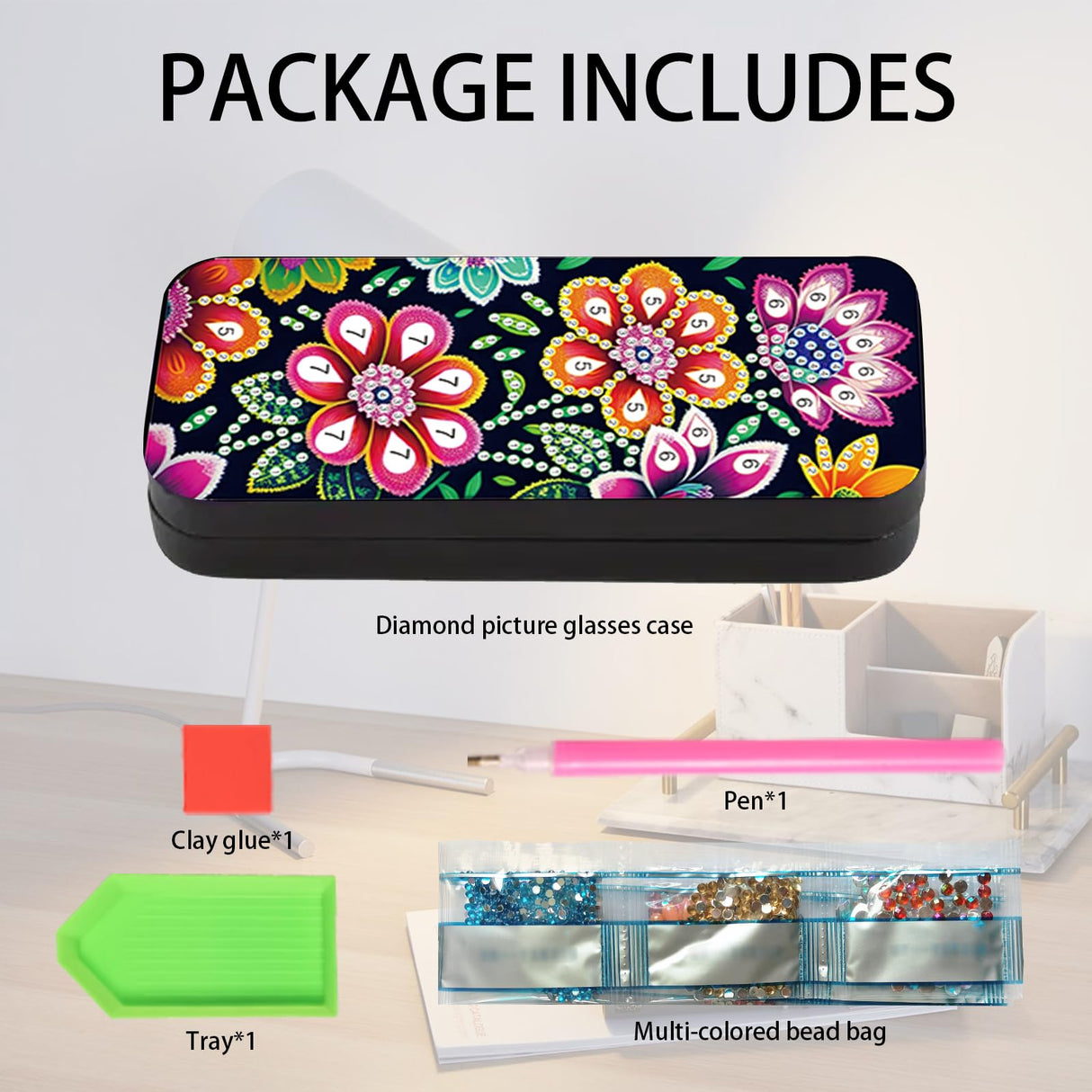 TDFERAN Diamond Painting Sunglasses Case 16x6.5cm Hard Shell Shockproof Sport Glasses Case Eyeglasses Holder Paint by Numbers Kit for Adults Sunglasses Case Reading Hard Glasses Cases Flowers TDFERAN
