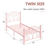 VECELO Twin Size Bed Frame with Headboard and Footboard, Heavy Duty Metal Slat Support, Platform Mattress Foundation, No Box Spring Needed, Easy Assembly, Light Pink VECELO