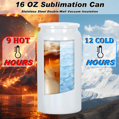 Muwnrol 8 Pack 16 Oz Sublimation Can, Stainless Steel Double Layer Vacuum Insulation Sublimation Cups, Sublimation Beer Can, 16 Oz Sublimation Tumblers (White Rainbow)