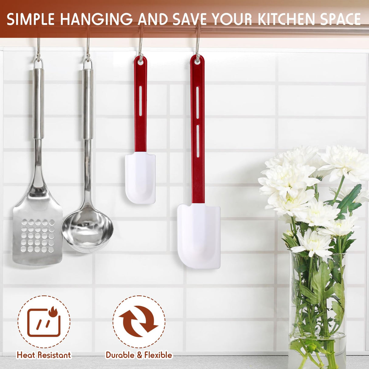 Norme 4 Pcs High Temp Silicone Spatulas Heat Resistant Rubber Spatula Commercial Silicone Scraper with Handle for Kitchen Cook Baking Mixing Utensil, Dishwasher Safe (10 Inch,14 Inch) Norme