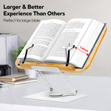 Book Stand for Reading Large Book Holder with 360° Rotating Base, 15.4"x11" Cookbook Stand Desktop Holder with Book Light, Foldable Desktop Stand for Textbook, Recipe, Laptop, Sheet Music FLINKYE