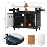 NUUK Outdoor Grill Cart with Storage Cabinet Metal Kitchen Island Prep Table with Movable Universal Wheels and Stainless Steel Top for Outside BBQ Backyard Include Hooks Spice Rack NUUK