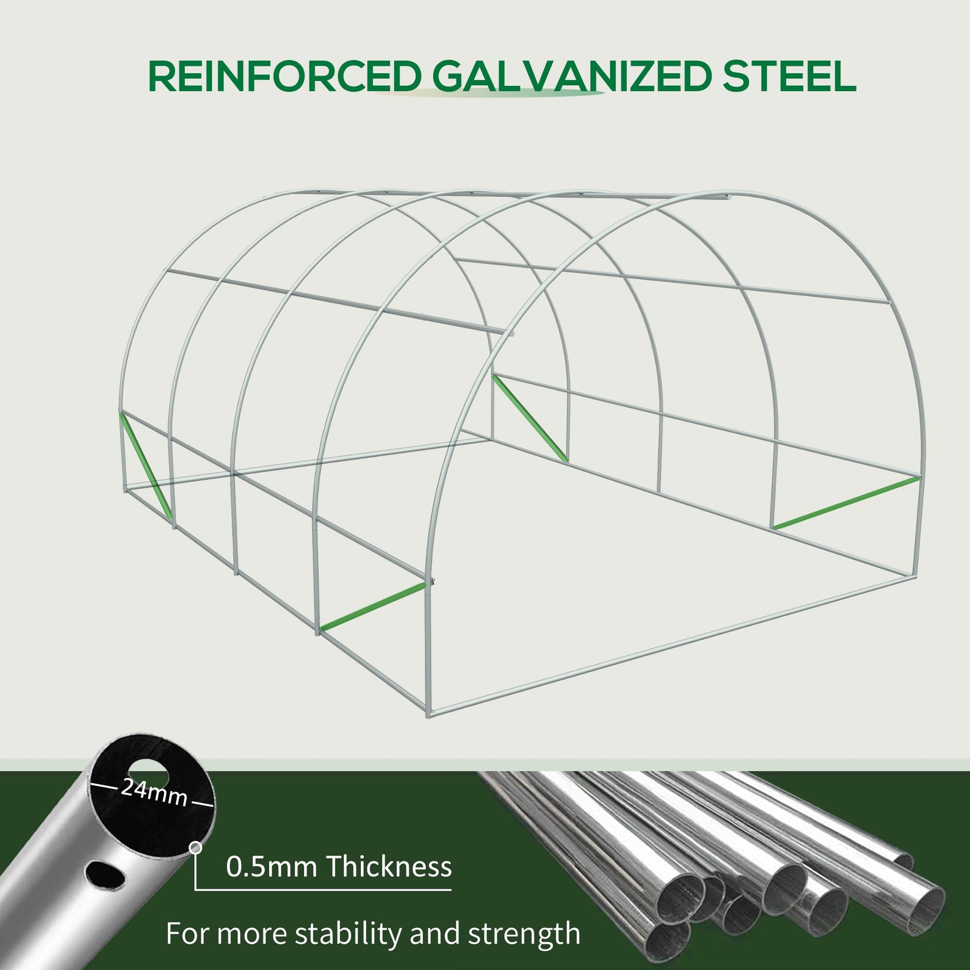 Outsunny 20' x 10' x 7' Walk-in Tunnel Greenhouse with Zippered Door & 8 Mesh Windows, Large Garden Green House Kit, Galvanized Steel Frame, White - WoodArtSupply