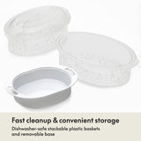 BELLA Two Tier Food Steamer with Dishwasher Safe Lids and Stackable Baskets & Removable Base for Fast Simultaneous Cooking - Auto Shutoff & Boil Dry Protection, Stainless Steel, 7.4 QT, Black BELLA