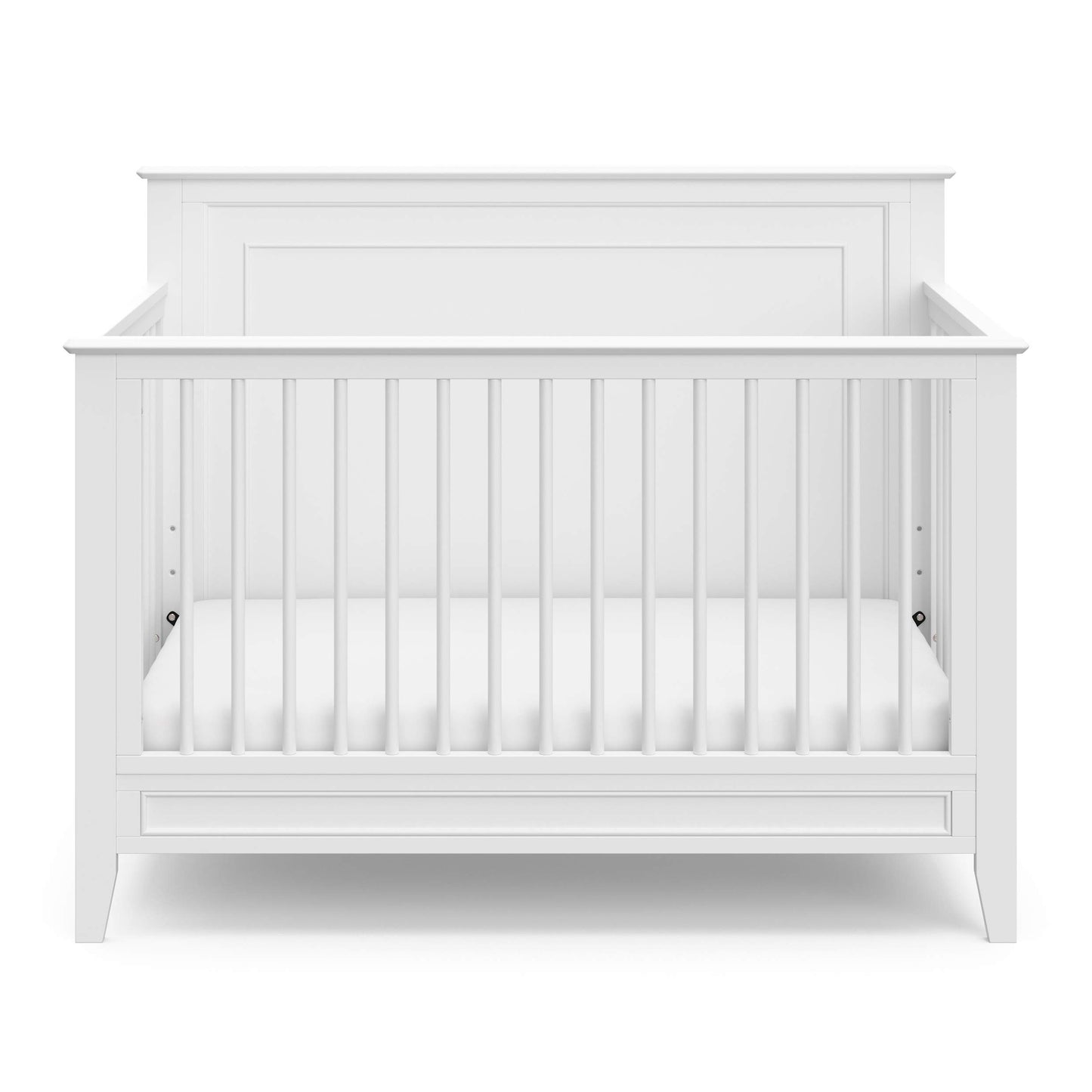 Storkcraft Solstice 5-In-1 Convertible Crib (White) – GREENGUARD Gold Certified, Converts to Toddler Bed and Full-Size Bed, Fits Standard Full-Size Crib Mattress, Adjustable Mattress Support  - WoodArtSupply