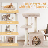 FISH&NAP Cute Cat Tree Kitten Cat Tower for Indoor Cat Condo Sisal Scratching Posts with Jump Platform Cat Furniture Activity Center Play House Beige FISH&NAP