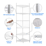 6 Tier NSF Metal Corner Shelf Wire Shelving Unit, 420lbs Capacity Heavy Duty Adjustable Storage Rack with Shelf Liners for Closet Kitchen Bathroom Garage Basement, 72" H x 18" L x 18" D - White pouseayar