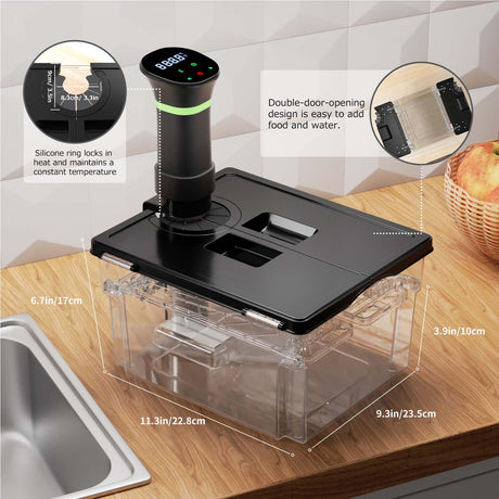 Sous Vide Cooker Kit, Includes One 1000W Immersion Circulators and 11.65QT Sous Vide Container with Lid and Built-in Rack, with Temperature and Time Digital Display Control Vpcok Direct