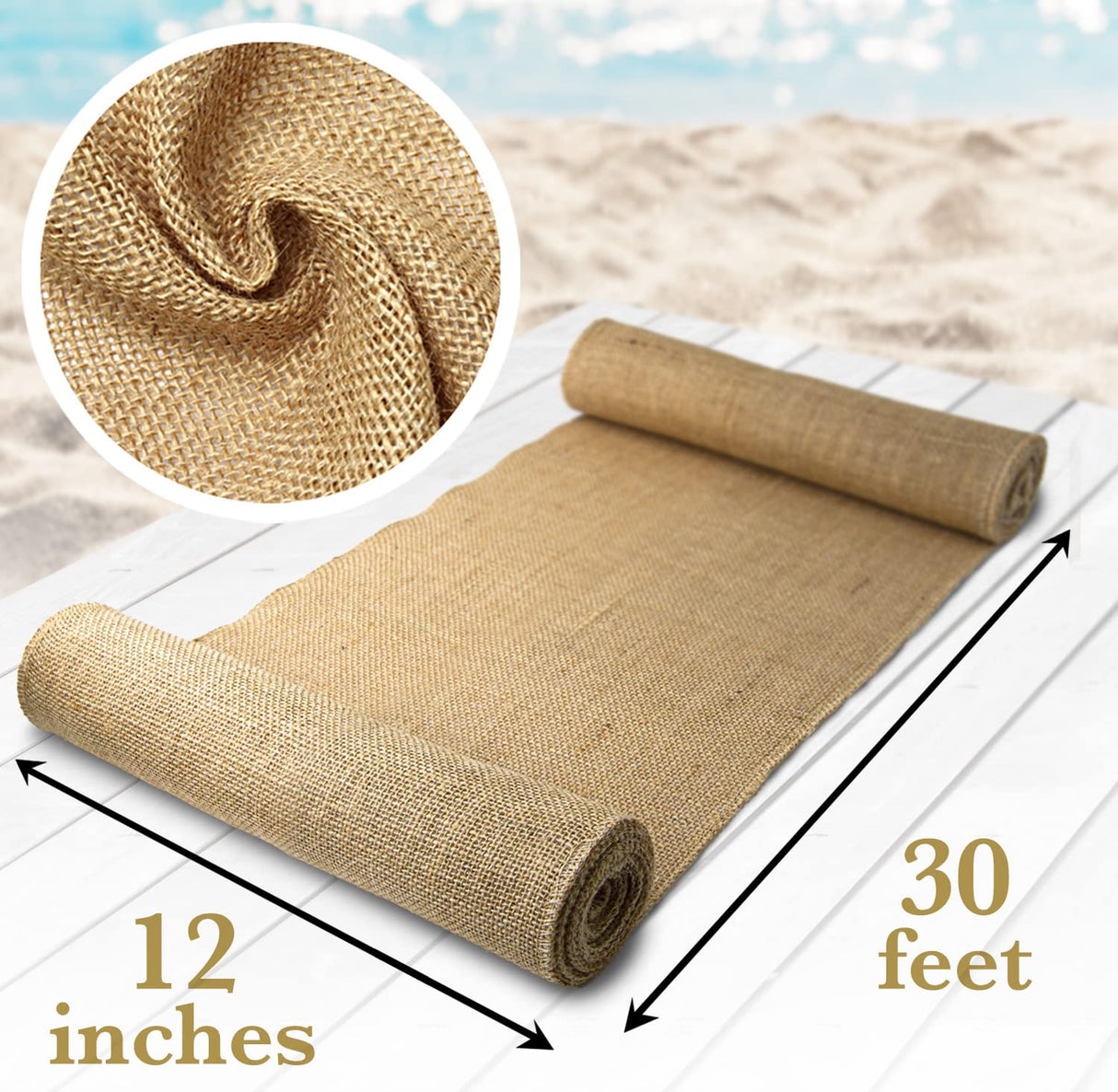 Burlap Fabric Roll – 12" x 30 Ft No-Fray Jute Table Runner for Weddings, Crafts, Rustic Decor, DIY Projects & Events – Natural Farmhouse Style Shop Square