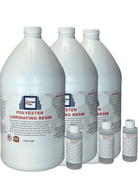 Polymer World- Polyester Resin 3 Gallon Kit with MEKP for Boats, Cars, Surfboards, RV, Pools,Canoes, Jetskis, Watercrafts (PR3G, 1) Polymer World