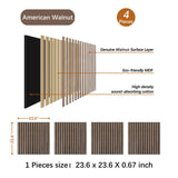 ARMURO Wood Slat Wall Panel - 4 PCS Walnut Wood Panels for Wall, Natural Wood Veneer Acoustic Slat Wood Wall Panels - Wood Slats for Wall Soundproof Wood Panels 23.6" W x 23.6" L ARMURO