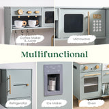 ROBUD Play Kitchen Set, Wooden Play Kitchen with Ice Maker, Fridge, Coffee Machine, Oven, Dishwasher, Microwave, Kitchen Accessories, Toy Kitchen Gift for Boys Girls, 3+ ROBUD