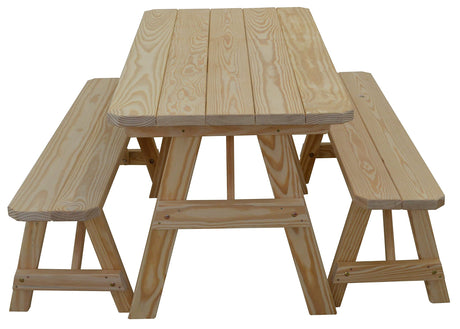Amish-Made 55" Traditional A-Frame Pressure-Treated Pine Outdoor Picnic Table with Benches, Unfinished Amish Furniture Market