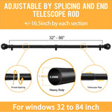 Zeerobee Curtain Rods for Windows 48 to 84, Adjustable Heavy Duty Wrap Around 1 Inch Curtain Rod, Outdoor Indoor Room Divider Modern Drapery Pole, Black, 32-86" zeerobee
