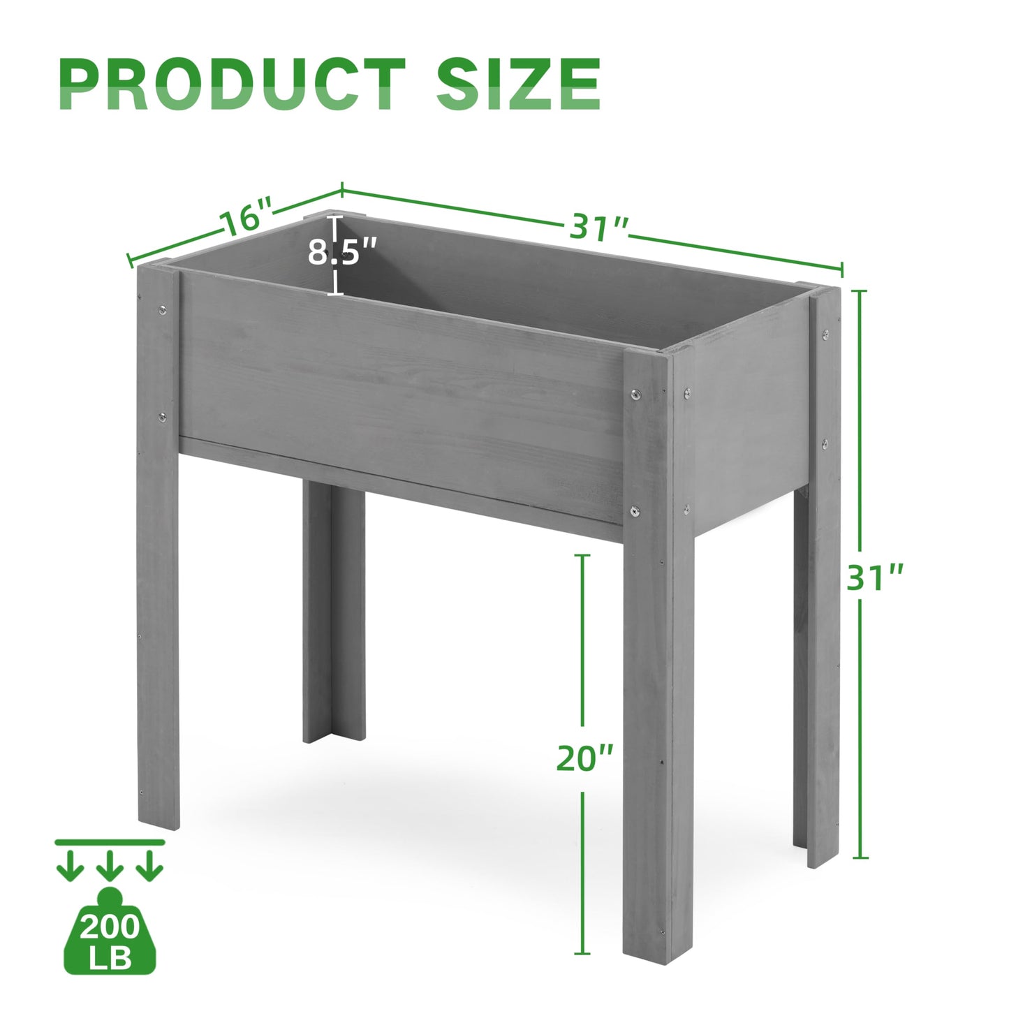 Raised Garden Bed with Legs (31x16x31''), Solid Wood Elevated Planter Box for Outdoor - WoodArtSupply