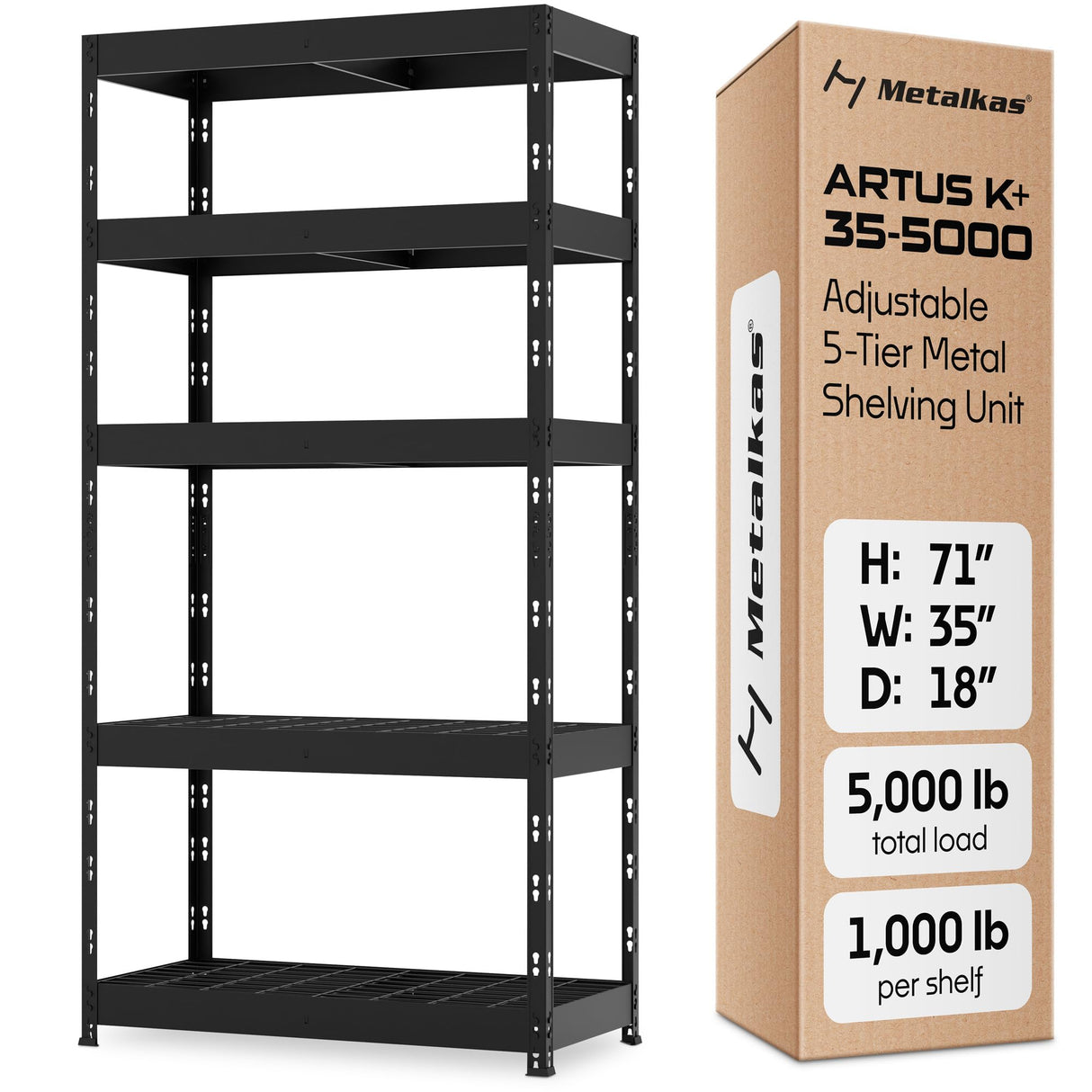 Metalkast Heavy-Duty Metal Garage Shelving | 71" H x 35" W x 18" D | Adjustable Industrial Storage Rack with Wire Shelves | 5-Tier Steel Shelving Unit, 5,000LB Capacity, Rust-Resistant Coating Metalkas