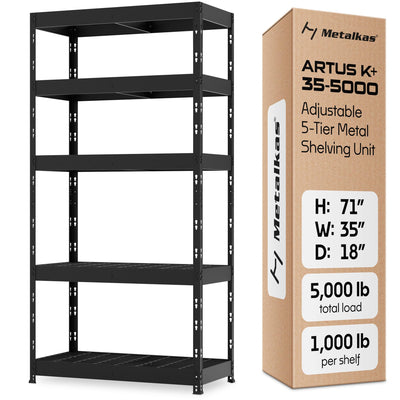 Metalkast Heavy-Duty Metal Garage Shelving | 71" H x 35" W x 18" D | Adjustable Industrial Storage Rack with Wire Shelves | 5-Tier Steel Shelving Unit, 5,000LB Capacity, Rust-Resistant Coating