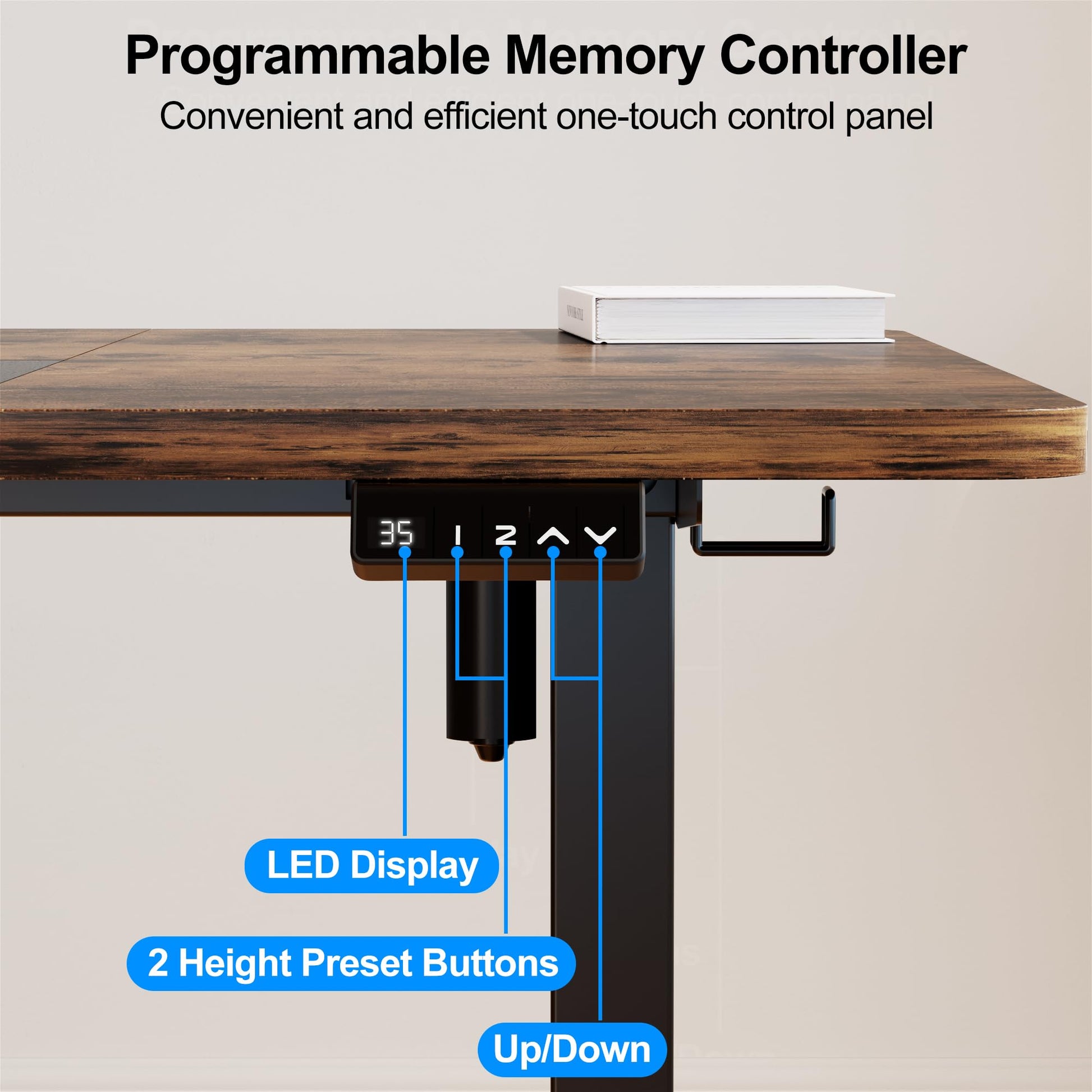 WOKA Electric Height Adjustable Electric Standing Desk, 55 x 28 Inch Sit Stand Desk with Memory Controllers, Stand up Desk for Home Office, Rustic Brown and Black Tabletop - WoodArtSupply