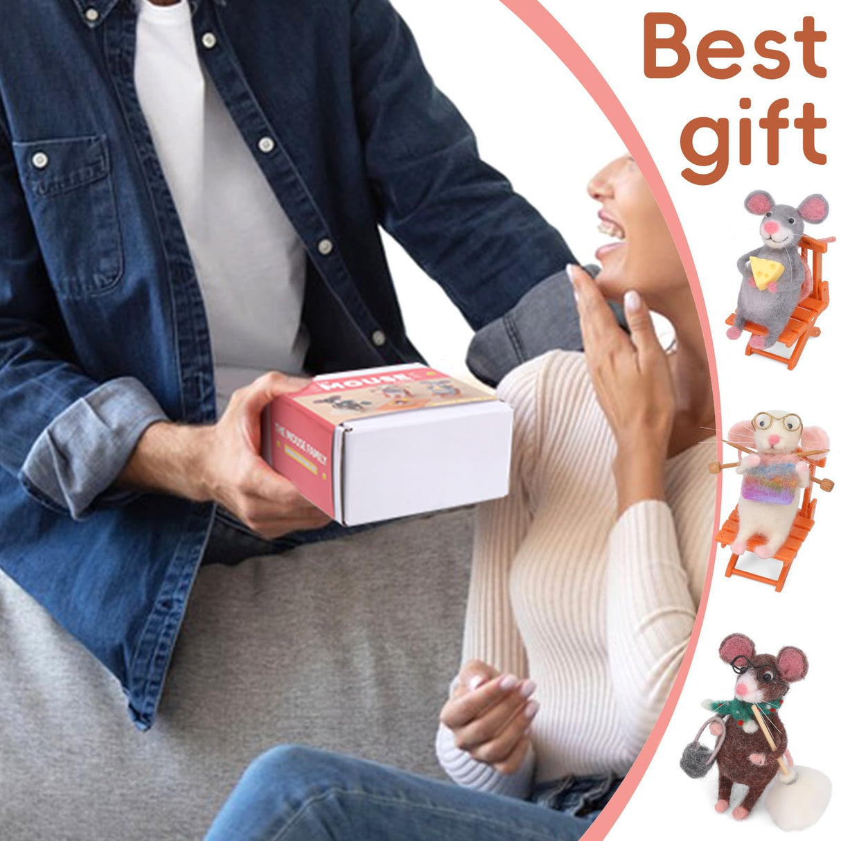 OEHPICC Mouse Family Needle Felting Kit,Needle Felting Starter Kit, Mice Felting Kit for Beginner Adults with Felting Supplies and Instructions for DIY Felting OEHPICC