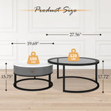 Jerry & Maggie Ø 27.5" Modern Nesting Coffee Table Set of 2, Round Glass Coffee Table & Side Table with Drawer, Tempered Glass & Leather Upholstery, Coffee Tables for Living Room, Small Space Friendly Jerry & Maggie