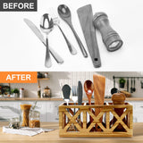 Wooden Cutlery Silverware Holder Flatware Caddy Wood Utensil Holder for Kitchen Counter Decor Small Silverware Organizer Countertop Spoon and Fork Holder Table Utensil Caddy for Party Cutlery Basket Ayiaren