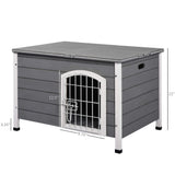 PawHut 31" L Wooden Decorative Dog Cage Kennel Wire Door with Lock Small Animal House with Openable Top Removable Bottom Grey Aosom