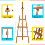 MEEDEN Painting Wooden Art Easel: Solid Beechwood Display Easel Stand Hold Canvas up to 43'' - Adjustable Easel from 57''-76" for Adults Student Studio Gallery - Natural MEEDEN