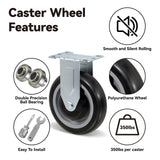 NINOSO 5" Caster Set of 4, Heavy Duty Industrial Caster Wheels with Load 1400lbs Capacity, Polyurethane Shopping Cart Wheels Replacement for Furniture Equipment Dollies(2 Swivel & 2 Rigid) Ninoso
