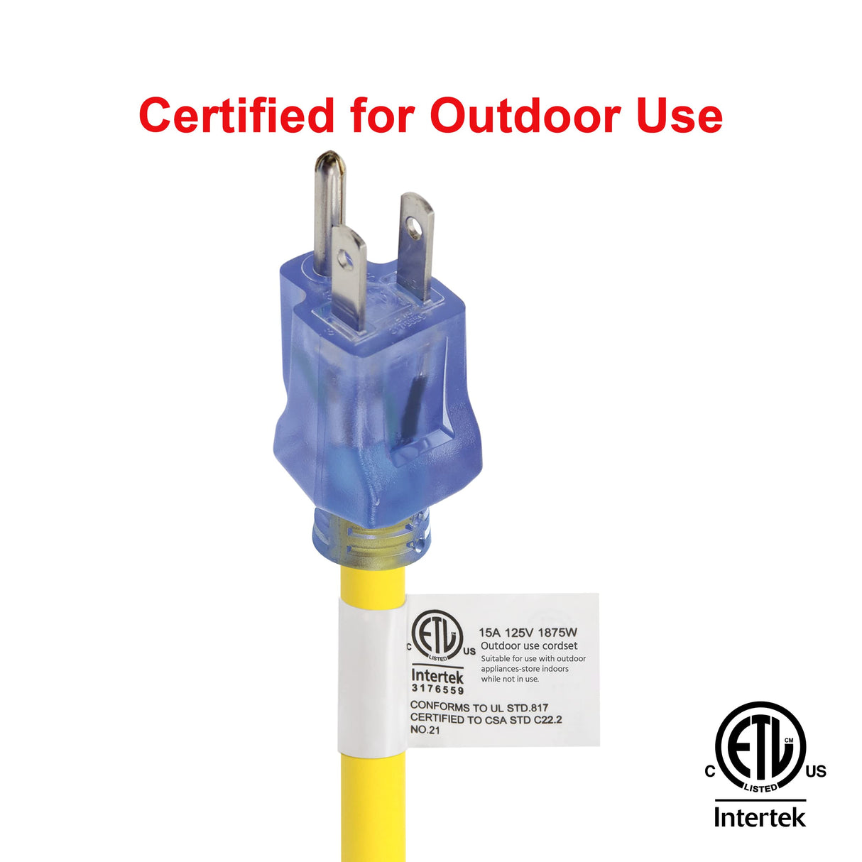 Clear Power 100ft 12/3 SJTW Yellow Outdoor Extension Cord w/Power Indicator Light, CP10149 Clear Power
