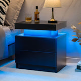 Cubehom Black Nightstand with LED Light Black Modern Bedside Table LED Nightstand with 2 Drawers End Side Table for Bedroom Generic
