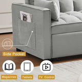 Wakefit 3 in 1 Convertible Sleeper Sofa Bed, Futon Couches for Living Room with Side Pocket | Adjustable Backrest | Velvet Fabric | Pull Out Couch | Small Loveseat | Sectional Sofa Bed(Grey) Wakefit