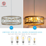 XINGQI 21.7'' Modern Farmhouse Chandelier, Drum Ceiling Light Fixture for Living Dining Room Over Table, 5 Lights Antique Wood Grain Brushed Nickel with Round Metal XINGQI