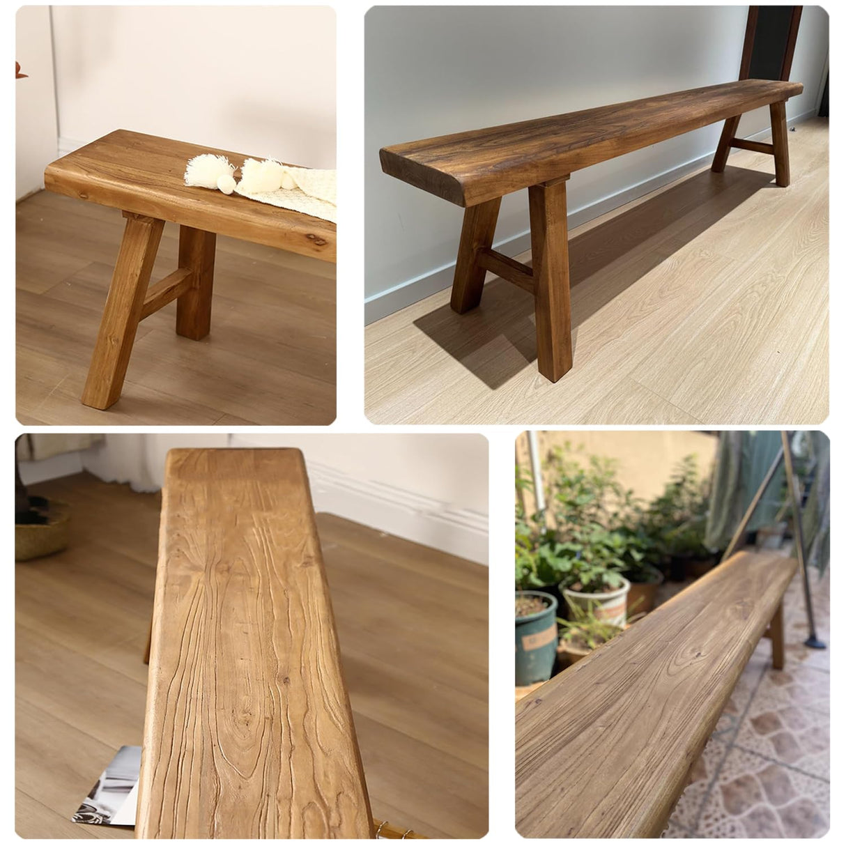 Farmhouse Indoor Wooden Living Room Dining Bench, Asian Natural Wood Kitchen Entryway Benc with Armless Design and Short Height, Solid Wood Shoe Bench Entryway Benches，Wooden benc indoor100*26 * 45cm Generic