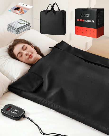 EHINI PU Infrared Sauna Blanket - Portable Far Infrared Sauna for Home Relaxation 77-176 °F Temp Range (Black) EHINI