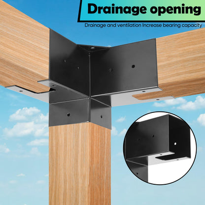 8PCS Pergola Kit Corner Brackets, BRRIY Pergola Brackets Kit 4x4 with 4 3-Way Angle Corner Brackets and 4 Post Bases(3.5inchx3.5inch), Gazebo Kits for Extension Gazebo