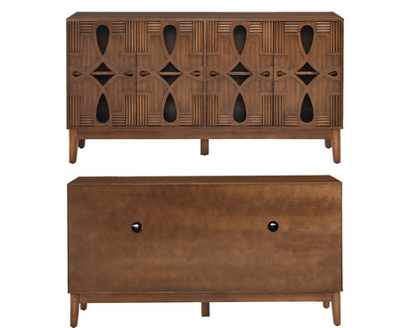 LKTART 60" Mid Century Modern Sideboard Buffet with Hollow Carved Doors and Outlet Holes,Vintage Accent Cabinet Credenzas Storage Cabinet Walnut LKTART