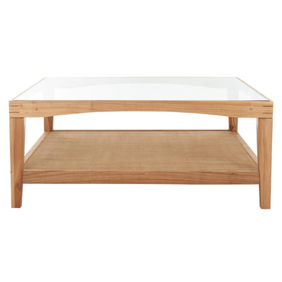SAFAVIEH Couture Collection Nicolella Natural Solid Wood/Glass Top Square Coffee Table