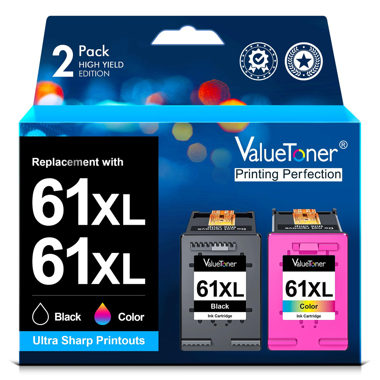 Valuetoner Remanufactured Ink Cartridges Replacement for HP 61 Ink Cartridge Combo Pack 61XL Works with HP Envy 4500 4502 5530 Deskjet 2540 3510 OfficeJet 4630 Printer (1 Black, 1 Tri-Color, 2-Pack) Valuetoner