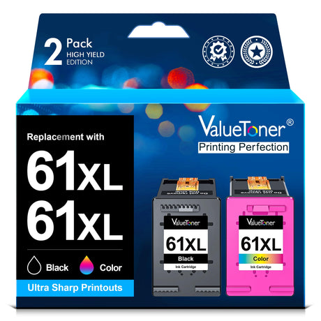 Valuetoner Remanufactured Ink Cartridges Replacement for HP 61 Ink Cartridge Combo Pack 61XL Works with HP Envy 4500 4502 5530 Deskjet 2540 3510 OfficeJet 4630 Printer (1 Black, 1 Tri-Color, 2-Pack) Valuetoner
