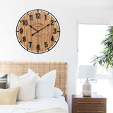 EMAX HOME Large Old Town Farmhouse Wall Clock 24 Inch Rustic Antique Wood with Metal Circle and Large Numerals Silent Battery Operated Wall Clock for Office Kitchen Bedroom Living Room EMAX HOME