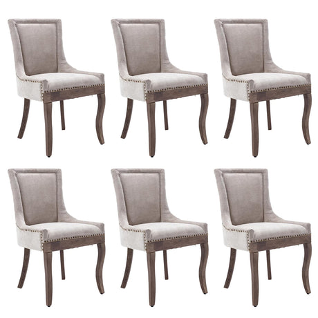Aoowow Fabric Vintage Upholstered Side Chairs Set of 6, Farmhouse Solid Wood Kitchen Dining Room Chairs with Nailheads Legs (Fabric Beige) Aoowow