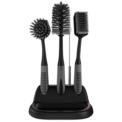 Dish Brush Set of 5 with Convenient Holder, Bottle Water Brush, Dish Scrub Brush, Scrubber Brush and Straw Brush - Kitchen Scrub Brushes Non Slip Long Handle for Sink Dishes Cup Pot