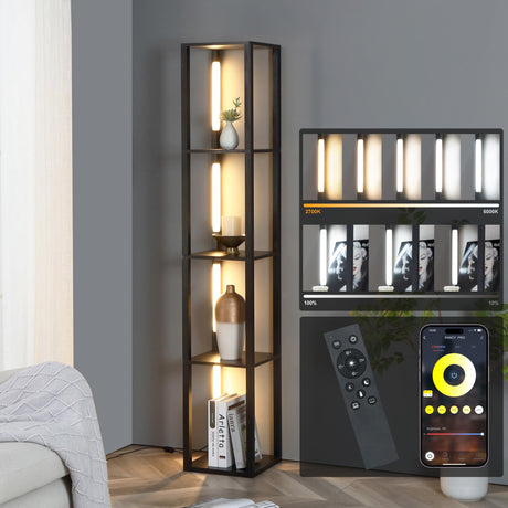 FENLO LED Floor Lamp with Shelves Fancy Pro, Dimmable Display Shelf Lamp with Color Temperature Control, App & Remote, Bright Long-Lasting Integrated LED FENLO