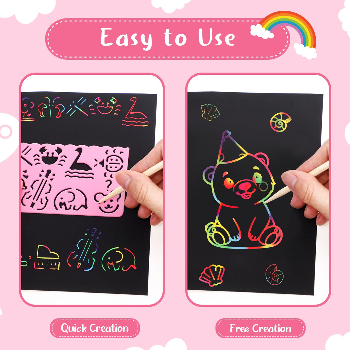 90 Pcs Scratch Art Paper Rainbow Sets, Scratch Paper Rainbow Black Scratch Off Paper Art Gifts for Kids Art Craft Supplies Kits Prudiut