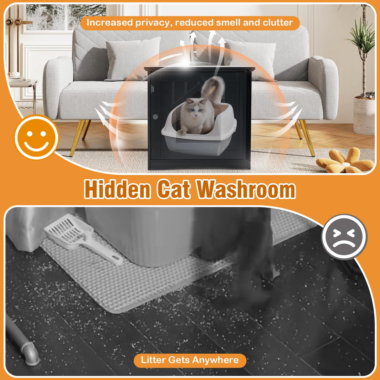 Tangkula Litter Box Enclosure, Cat Litter Box Furniture Hidden, Nightstand Pet House with Magnetic Door, Indoor Cat Washroom for Kitty (Black) Tangkula