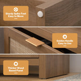 SICOTAS Rattan Nightstand End Table : Wood Night Stand with Type-C Charging Station,2 Drawers Storage - Boho Night Stands Bedside Table for Bedroom - Natural Oak SICOTAS