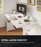 OffiGo Electric Standing Desk with 3-Piece Board, 71 Inch Height Adjustable Large Table with Power Outlets, Sit Stand Table, Writing Computer Desk for Home, Office, Workstation, White OffiGo