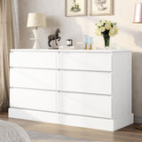 DICTAC 6 Drawers Dresser for Bedroom, White Modern Chest of Drawers, Storage Tower Clothes Organizer Closet, Long Double Dresser with No Handle Drawers, Dimensions 51.6''L x 15.7''D x 29.3''H DICTAC