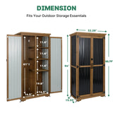 Ketive Outdoor Storage Cabinet Wood & Metal, Tall Tool Shed with Weatherproof, Double Lockable Doors, Removable 3 Shelves, Adjustable Feet for Patio, Garden, Backyard, Lawn, 32" x 15.5" x 66" (Brown) ketive